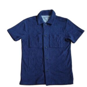 Weatherproof Vintage Short Sleeve Navy Blue Solid Terry Button Down Size Small